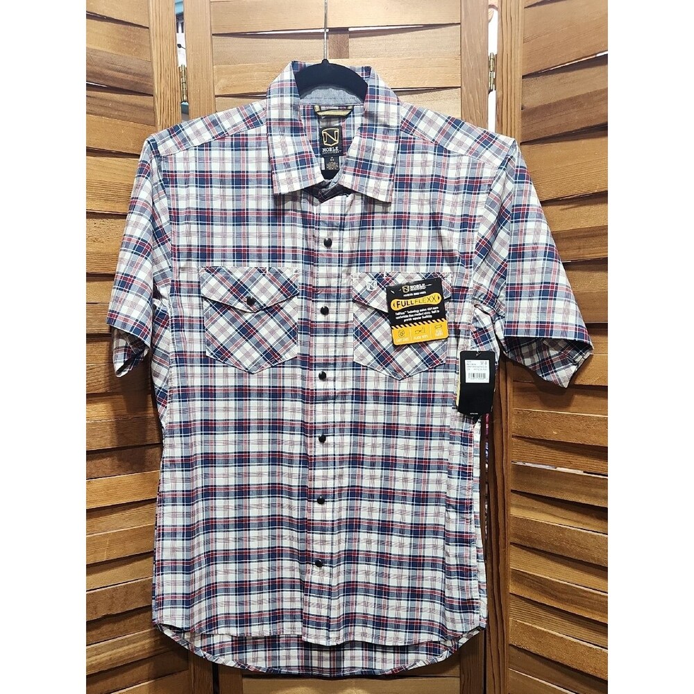 Noble Outfitters Men's M Short Sleeve Plaid Snap Button Down Shirt Blue Red